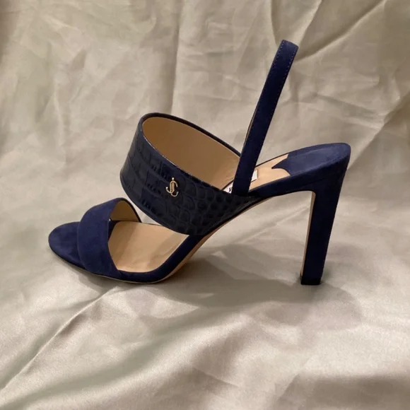 Jimmy Choo Salise Suede Croc-Embossed EU 36 85mm Color Is Denim Worn Once - Picture 2 of 15